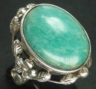 ANTIQUE ARTS AND CRAFTS SILVER AMAZONITE RING SIZE M,  INSTONE? 2