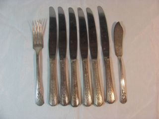 Vintage Wm A Rogers A1 Plus Oneida Ltd - 6 Table Knives,  1 Fork & 1 Butter Knife