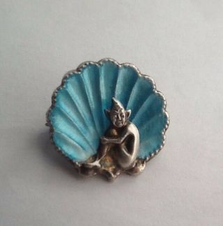 Antique Sterling Silver & Blue Enamel Dartmoor Pixie Brooch Pin