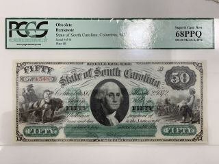1872 $50 The State Of South Carolina,  Pmg 68epq Gem Uncirculated - Rare