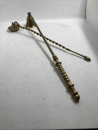 (2) Vintage Brass Candle Snuffers - 12 1/2 " & 10 " Long