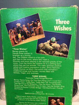 Barney - Three Wishes (VHS,  1989) Kids VCR Tape HTF VTG RARE 3