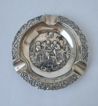 Decorative Dutch Solid Silver Ash Tray C.  1930/ Dia 9.  5 Cm/ 43 G