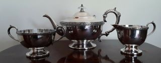 Vintage Celtic Designe Silver Plated Teaset Teapot Sugar Bowl & Cream Jug