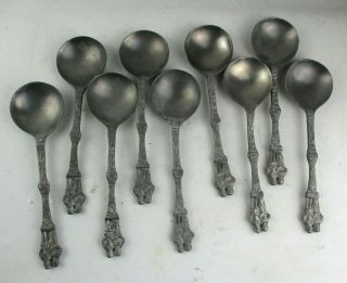 Set Of Antique Pewter Spoons With Angel Mark
