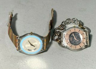 2x Womens Swatch Skin Clear Case Silver Multi Colored Swiss Quartz Watches
