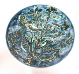 Poole Pottery Blue Backstamp Delphis Rare Charger Birds Jean Millership,  C.  1966
