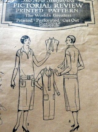 Rare Vtg 1920s Dress Pictorial Review Sewing Pattern Bust 38