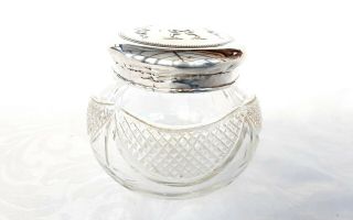 Sterling Silver & Glass Dressing Table Jar - Wm Hutton,  Birmingham,  1916
