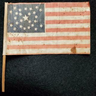 Antique 26 Star Flag 1837 - 1845 Rare Medallion pattern Pre Civil War wood staff 2