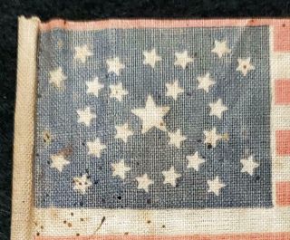 Antique 26 Star Flag 1837 - 1845 Rare Medallion pattern Pre Civil War wood staff 3
