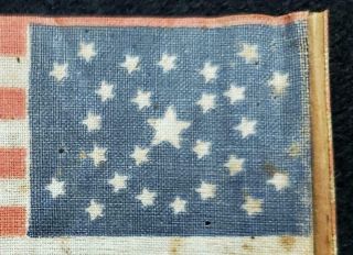 Antique 26 Star Flag 1837 - 1845 Rare Medallion pattern Pre Civil War wood staff 4
