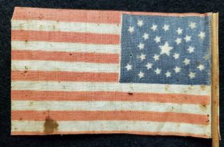 Antique 26 Star Flag 1837 - 1845 Rare Medallion pattern Pre Civil War wood staff 5