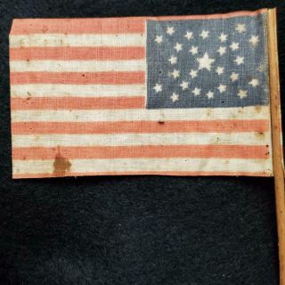 Antique 26 Star Flag 1837 - 1845 Rare Medallion pattern Pre Civil War wood staff 6