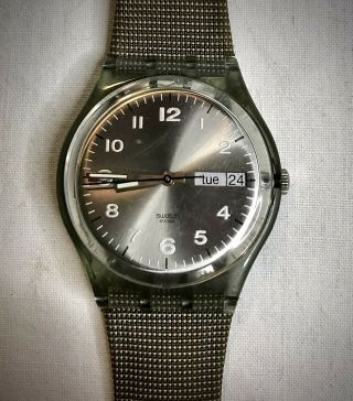Ancienne Montre Swatch Swiss 1990s Calendrier Trotteuse Vintage Watch Fonctionne