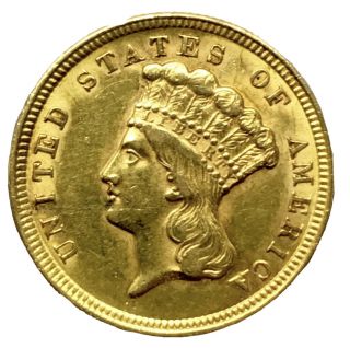1854 $3 Indian Princess Head Gold Coin Rare Au - Unc,