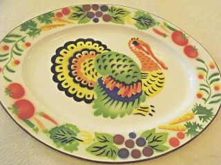 Vintage Enamelware Turkey Thanksgiving Platter Tray 14 " X18 " Farmhouse Cottage