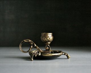 Antique Brass Candle Holder,  Chamberstick.  Ornate Rococo,  Baroque Candlestick.