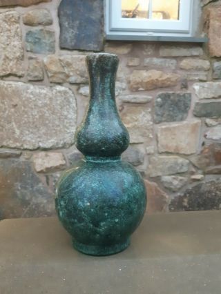 VERY PRETTY VINTAGE DOUBLE GOURD POTTERY VASE SPECKLED GREEN 24 CM 2