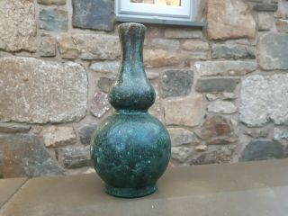 VERY PRETTY VINTAGE DOUBLE GOURD POTTERY VASE SPECKLED GREEN 24 CM 3