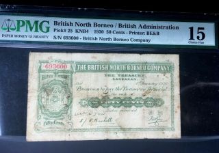 British North Borneo 50 Cents 1930 P - 25 Rare Date