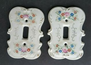Vintage Ceramic Light Switch Cover Plate Floral Set Of 2