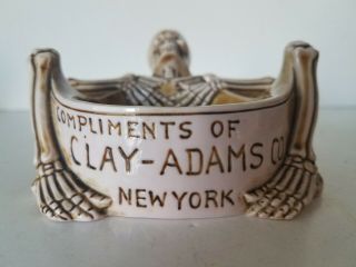 Rare Antique Clay Adams Co York Porcelain Skeleton Ashtray Advertising