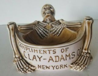 Rare Antique Clay Adams Co York Porcelain Skeleton Ashtray Advertising 2