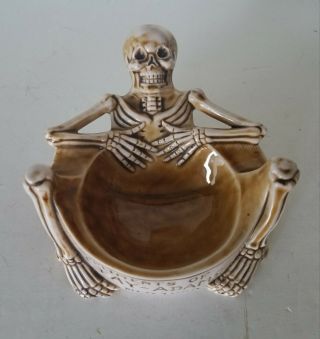 Rare Antique Clay Adams Co York Porcelain Skeleton Ashtray Advertising 4
