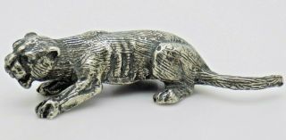 Vintage Solid Silver Italian Made Rare Tiger Feline Figurine Stamped Miniature