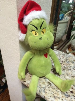 Rare Dr Seuss How The Grinch Stole Christmas With Santa Hat Plush Toy Gift