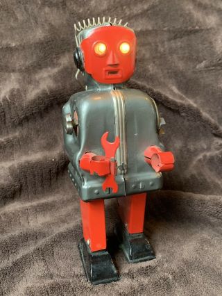Rare Color Combo 1950s Nomura Tin Zoomer Radar Toy Robot Red Face Made In Japan