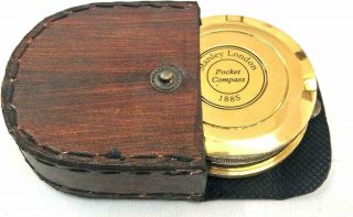 Antique Look Nautical Collectibles Brass Magnetic Compass With Leather Case
