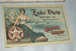 Rare Lake View Brewing Pre - Prohibition Stock Lager Beer Bottle Label Buffalo Ny