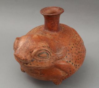 Large Rare Pre - Columbian Peru Inca Figural Toad Frog Effigy Vessel Pot 4