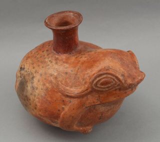 Large Rare Pre - Columbian Peru Inca Figural Toad Frog Effigy Vessel Pot 6