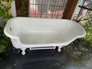 Very Rare Antique Cast Iron Claw Foot Porcelain Tub - Hospital Step In 2
