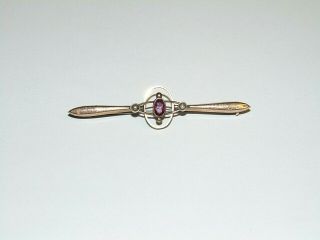 Stylish Antique Art Nouveau 9ct Rose Gold Amethyst & Seed Pearl Set Brooch