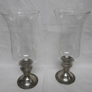 Vintage Pair Duchin Sterling Weighted Candlestick Candle Holder W/glass Globes