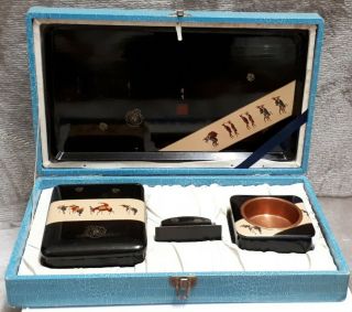 Vintage Early Mid 20th Century Chinese Lacquer Writing Dressing Table Set 3