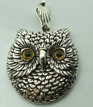 Good Size Solid Sterling Silver Owl Face Pendant
