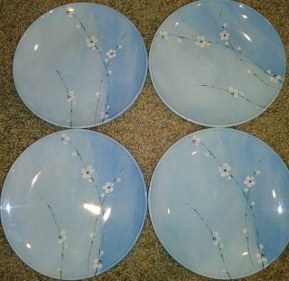 Rare Set Of 4 Royal Stafford Blue Orchid Blossom Radio Dinner Plates 11 "