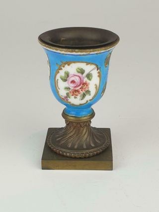 Charming Antique French Porcelain Sevres Type Pedestal Cup,  Gilt Metal Mounts