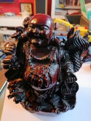 Antique Chinese Buddha Large Statue Figurine Smiling Detailed Resin Heavy