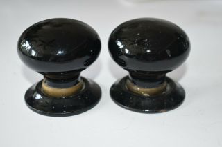 Vintage Black Ceramic And Brass Door Knobs
