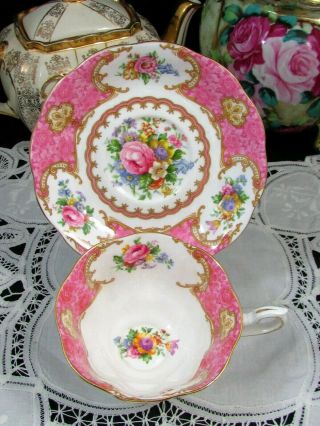 ROYAL ALBERT LADY CARLYLE PINK ROSES FLUTED AVON TEA CUP AND SAUCER 2