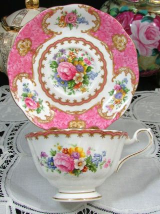 ROYAL ALBERT LADY CARLYLE PINK ROSES FLUTED AVON TEA CUP AND SAUCER 3