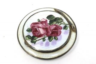 A Antique Art Deco Solid Silver Enamelled Guilloche Rose Compact 24951