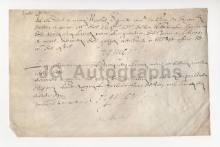 Antique French Manuscript Document Signed (circa 1600s) On Vellum