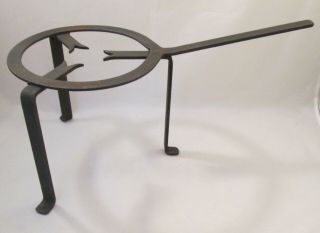 A Large Vintage Wrought Iron Fireside Stand / Trivet With Handle